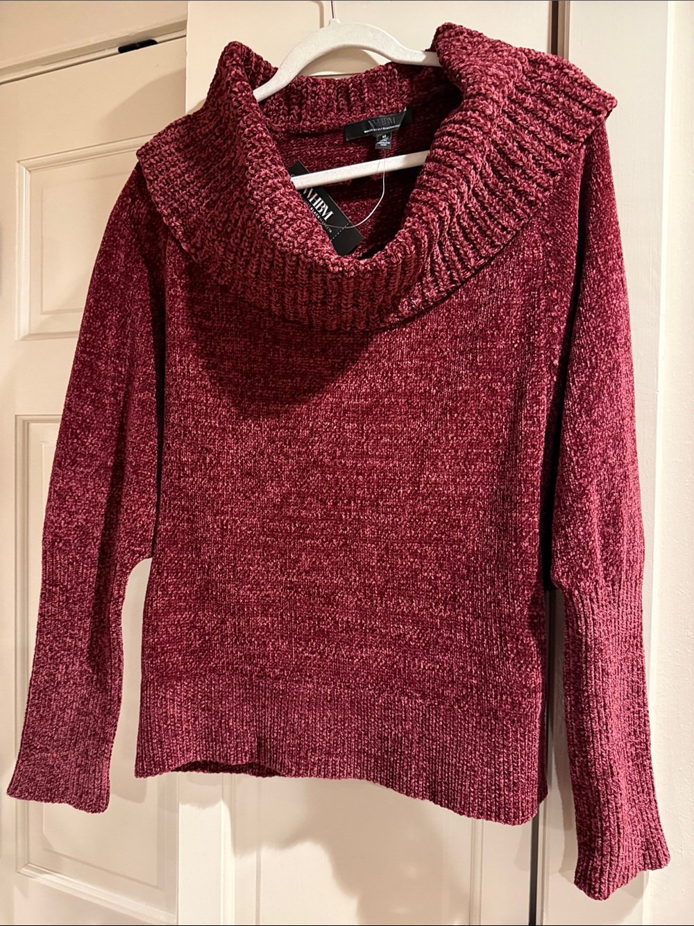 WHBM Women's Burgundy Chenille Cowl Neck Sweater. SZ Medium